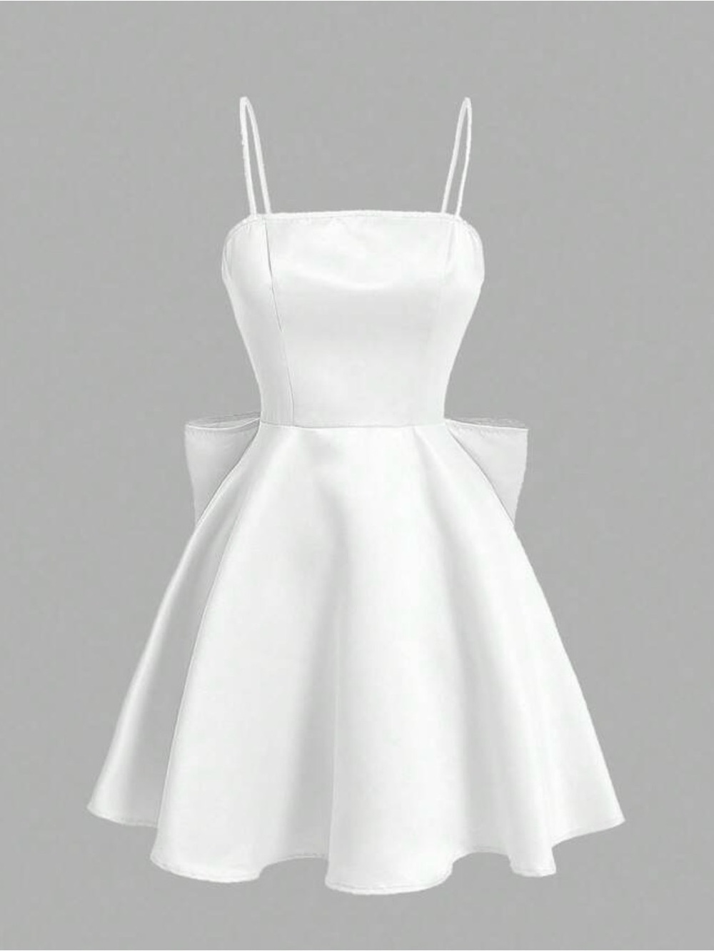 White Spaghetti Strap Fit & Flare Satin Mini Wedding / Bridal Dress